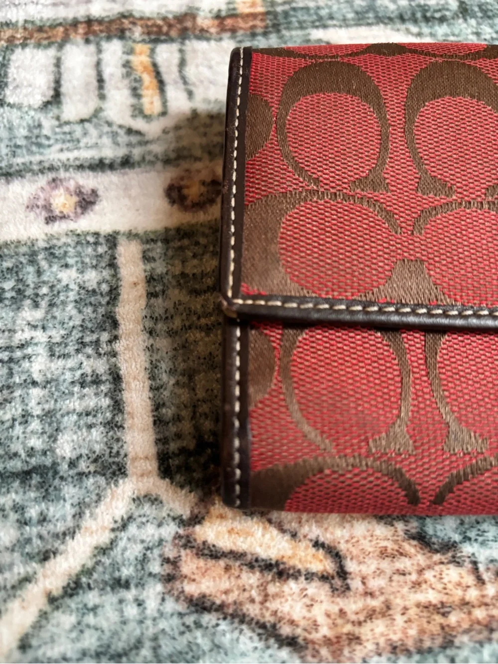 Coach Red and Brown Signature Canvas envelope Wallet
